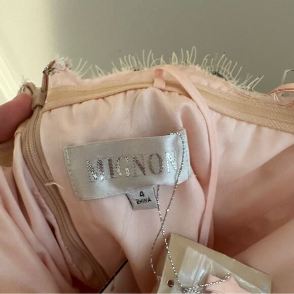 NWT MIGNON Pink Lace Pearl Tulle Sleeveless Maxi Gown 4 - Picture 10 of 11
